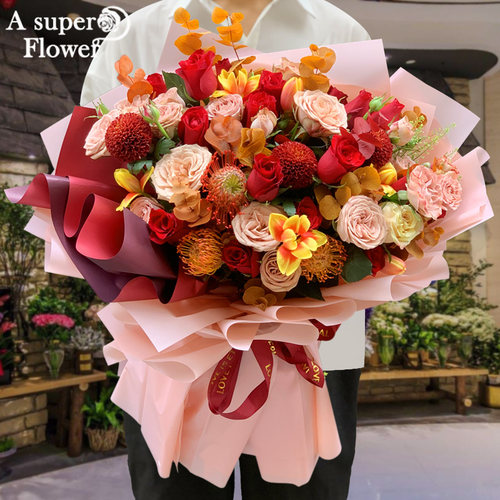 杭州生日鲜花速递同城红玫瑰卡布奇诺混搭花束订花配送花上门爱人 - 封面
