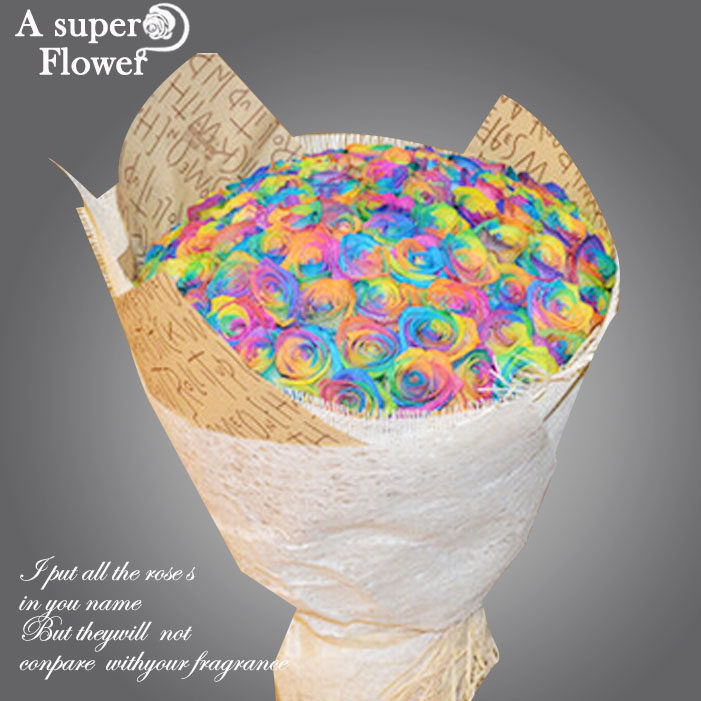 杭州鲜花速递进口99朵七彩玫瑰花花束女友爱人生日订花同城送花店