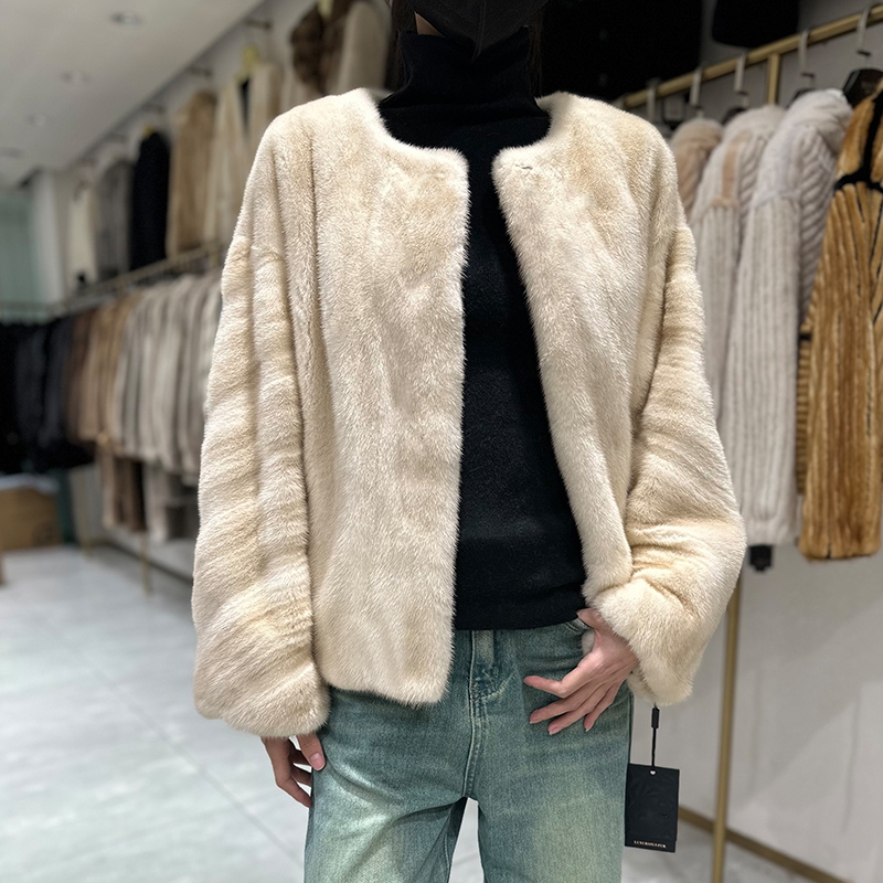 进口小母貂全抽刀水貂皮草外套