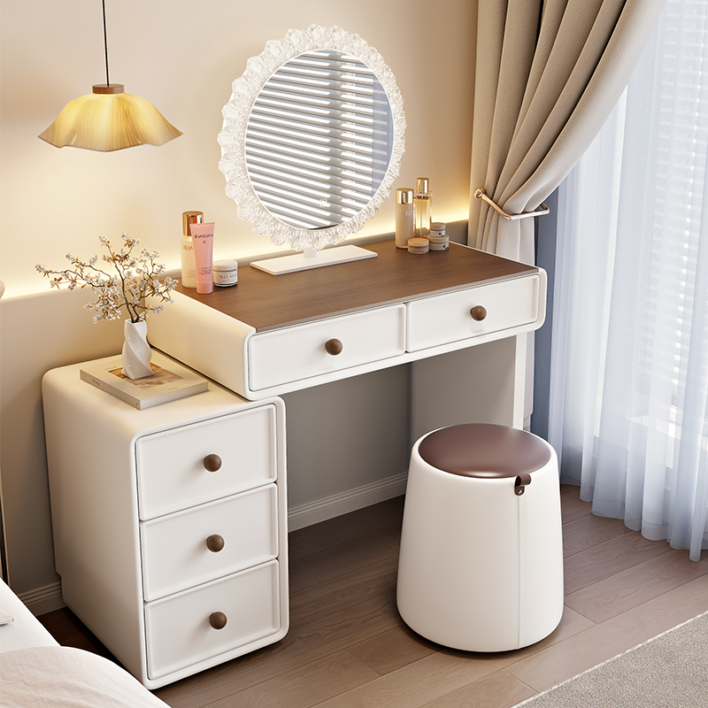 法式复古风小户型实木卧室梳妆台斗柜一体奶油60cm简约现代化妆桌