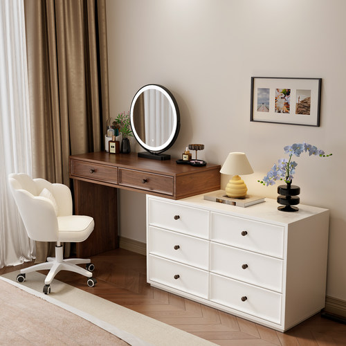 中古奶油风实木梳妆台卧室复古