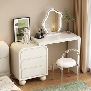 奶油风烤漆实木梳妆台斗柜一体主卧35cm高级化妆台床尾柜现代简约