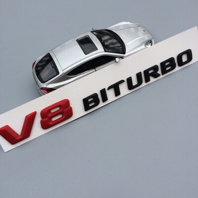 适用奔驰V12 V8 BITURBO车标S C63改装E叶子板侧标标志贴字标立体