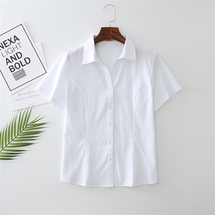 夏季职业衬衫女士V领衬衫商务正装工作服工装斜纹白色大码女