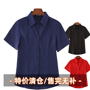 黑色职业衬衫女短袖夏季薄款v领气质工作服正装小衫大码弹力衬衣