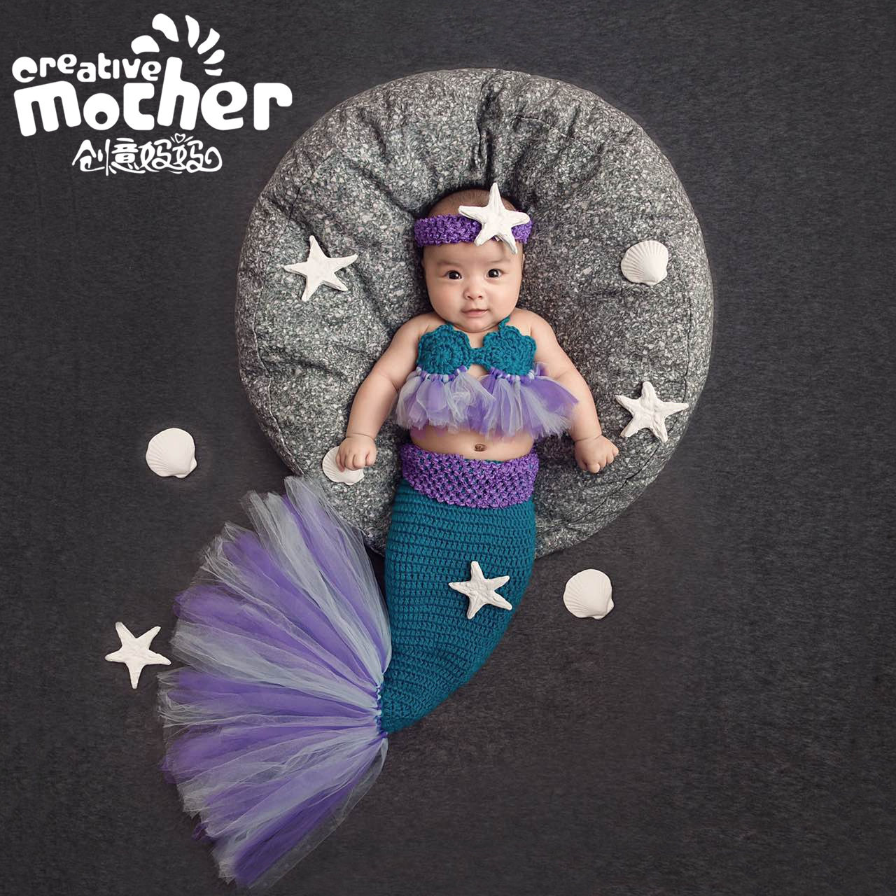 儿童摄影服装影楼宝宝拍照人鱼服饰毛线编织紫色美人鱼造型衣服
