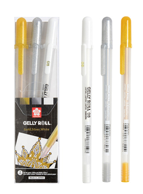 SAKURA樱花高光笔套装GELLY ROLL 08/0.4mm金色银色白色 Metallic