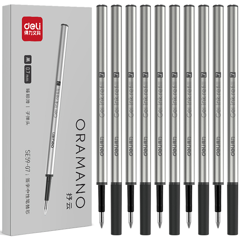 得力按动中性笔替芯金属杆签字笔用11cm子弹头Gel ink refill 0.7