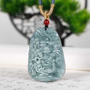 天然A货翡翠山水牌吊坠招财转运