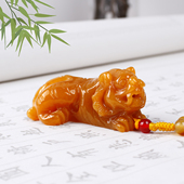 天然黄龙玉立体老虎吊坠男女款 玉佩挂件玉石项链生肖虎礼物带证书