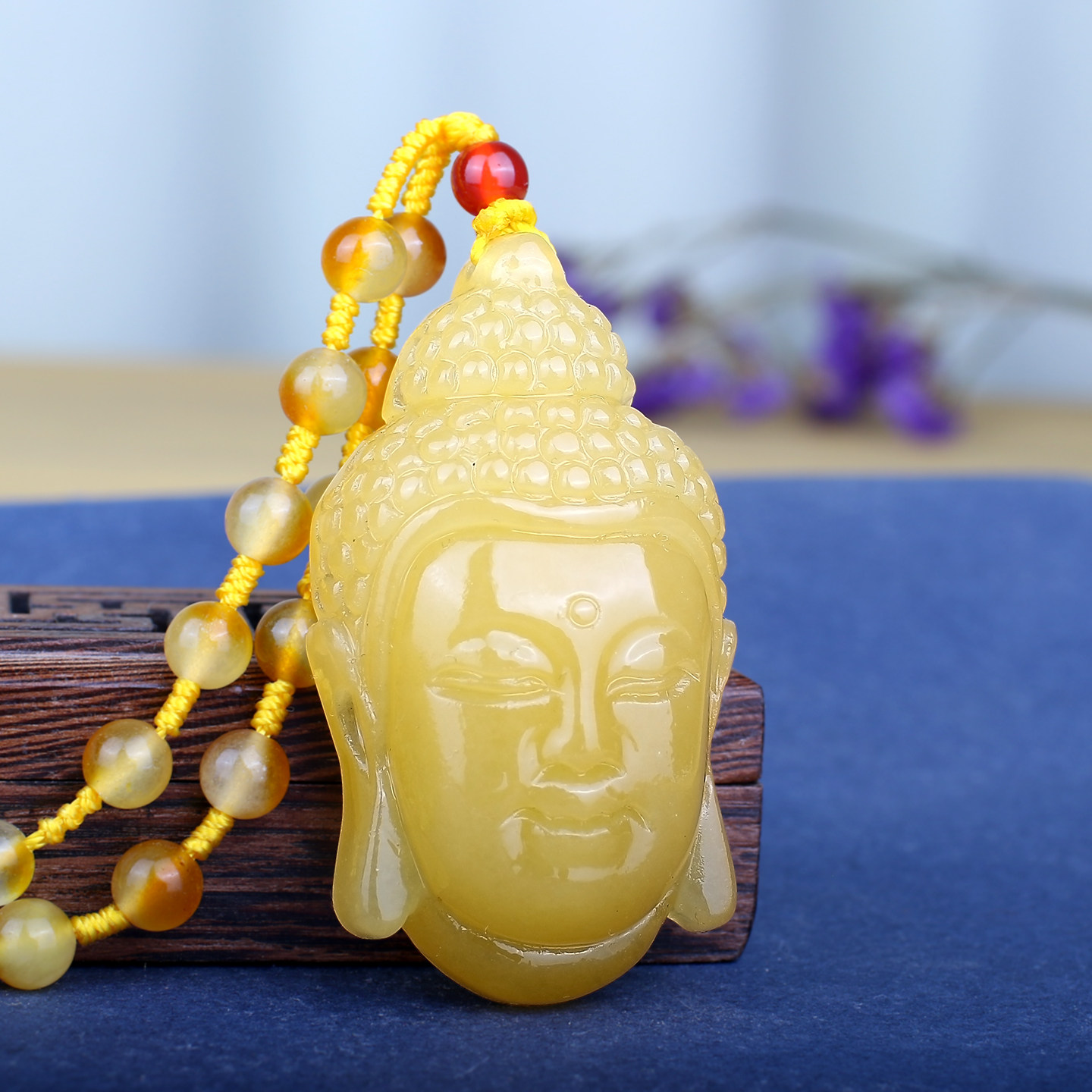 天然黄龙玉佛头吊坠男女款释迦摩尼玉石项链挂件玉佩玉坠毛衣链