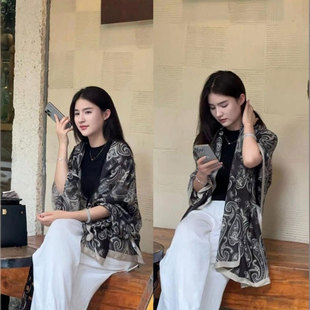 黑色腰果花纹时尚百搭复古披肩围巾两用网红洋气休闲大气女秋冬季