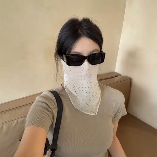 夏季清新波点乔其珠珠三角巾丝巾