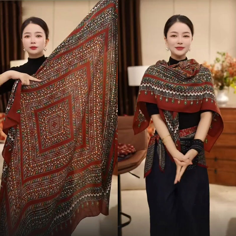 红宝石韩版2025秋冬季新款时尚百搭针织大披肩丝巾围巾繁星絮语