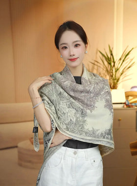 里斯本语针织丝毛大方巾围巾保暖披肩手工卷边尺寸135*135高级灰