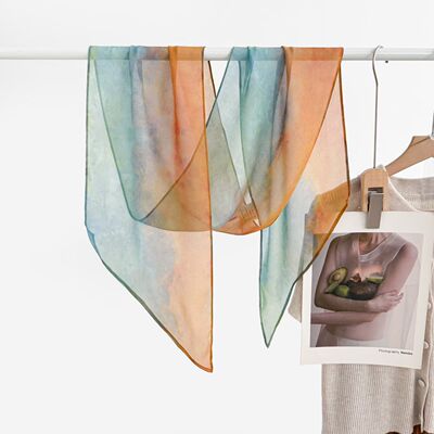 莫奈夏渐变显白长条乔其纱巾飘带