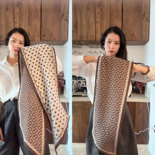 链条波点斜角飘带20*155长条巾秋意轻奢双层时尚百搭秋冬领巾围巾