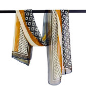 几何老钱风夏季 百搭轻纱飘带复古画报 女西丽纱丝巾防晒小披肩时尚