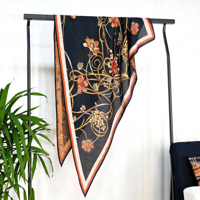 新款双面花卉丝绒棉三角巾披肩