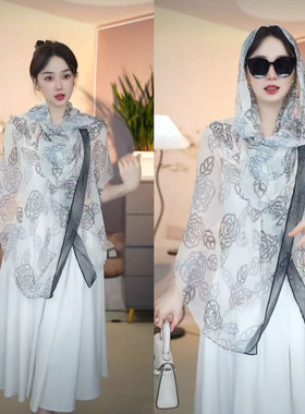 2025新款夏季围巾鳄鱼皱90x180丝巾时尚百搭显气质格格皱防晒披肩