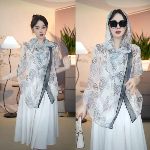 2025新款夏季格格皱围巾防晒披肩