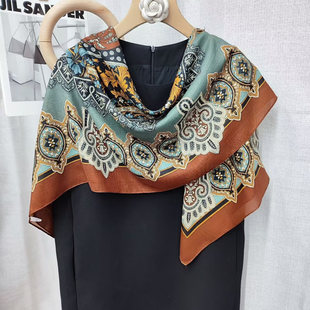 青珰叙绫绡纱110*110左右方巾舒适时尚百搭复古围巾丝巾新款披肩