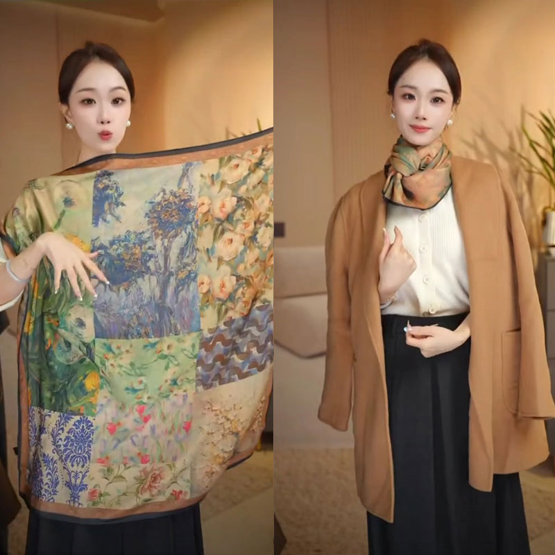 春日磨毛绒时尚双面异色方巾披肩