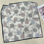 2025夏季 乔其纱丝巾70小方巾女薄款 西丽纱百搭防晒披肩两用茶花烟