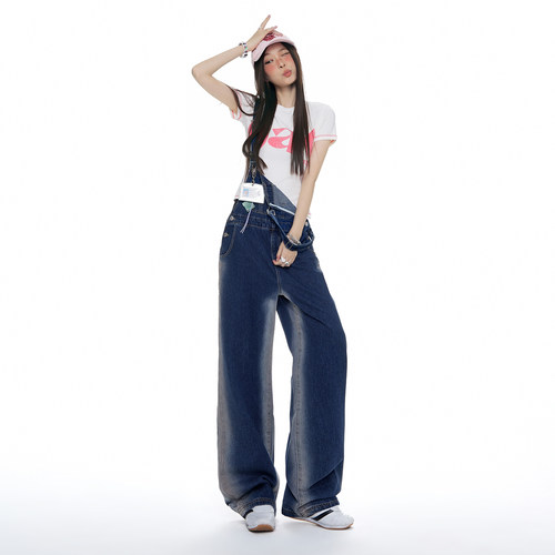 ｜XSD【新品】！2026夏季｜渐变牛仔背带阔腿裤宽松设计感直筒连