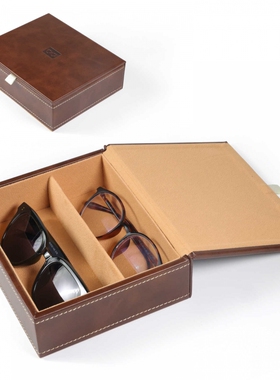 PU皮革高档眼镜盒纯手工太阳镜近视镜收纳盒大容量旅行装饰盒