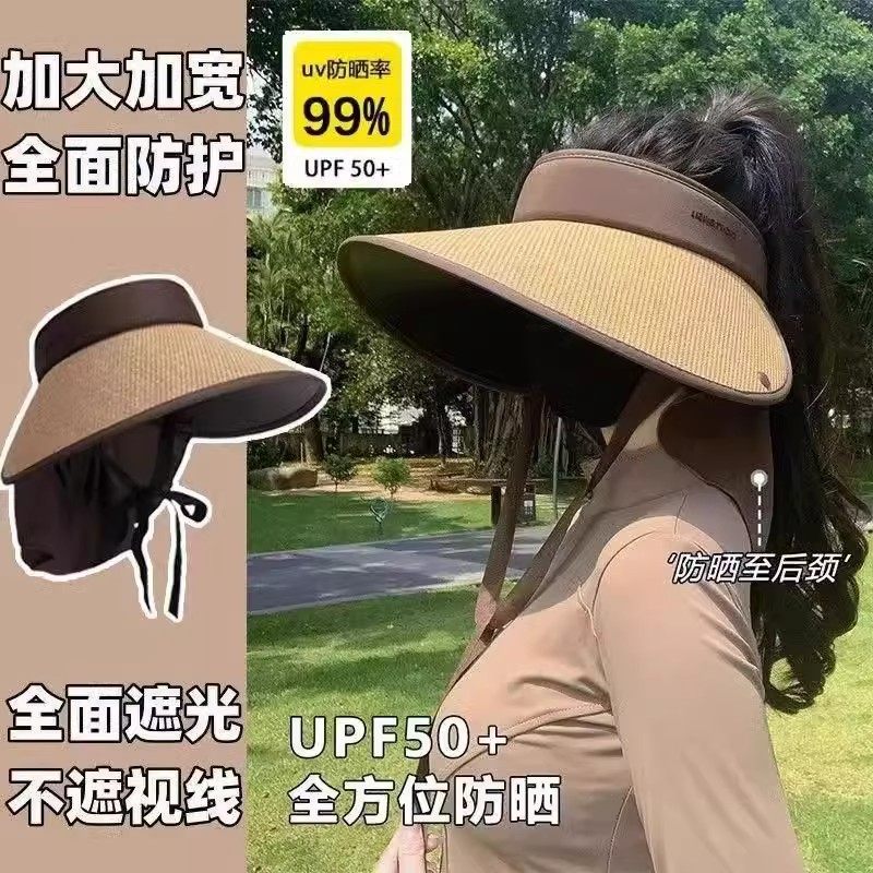遮阳帽UPF50+大帽檐夏季骑车防紫外线空顶防晒帽女uv太阳帽子遮脸