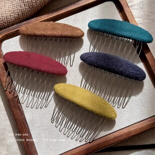 复古毛呢倒插梳发夹女碎发整理神器发梳公主头侧边夹刘海固定发卡