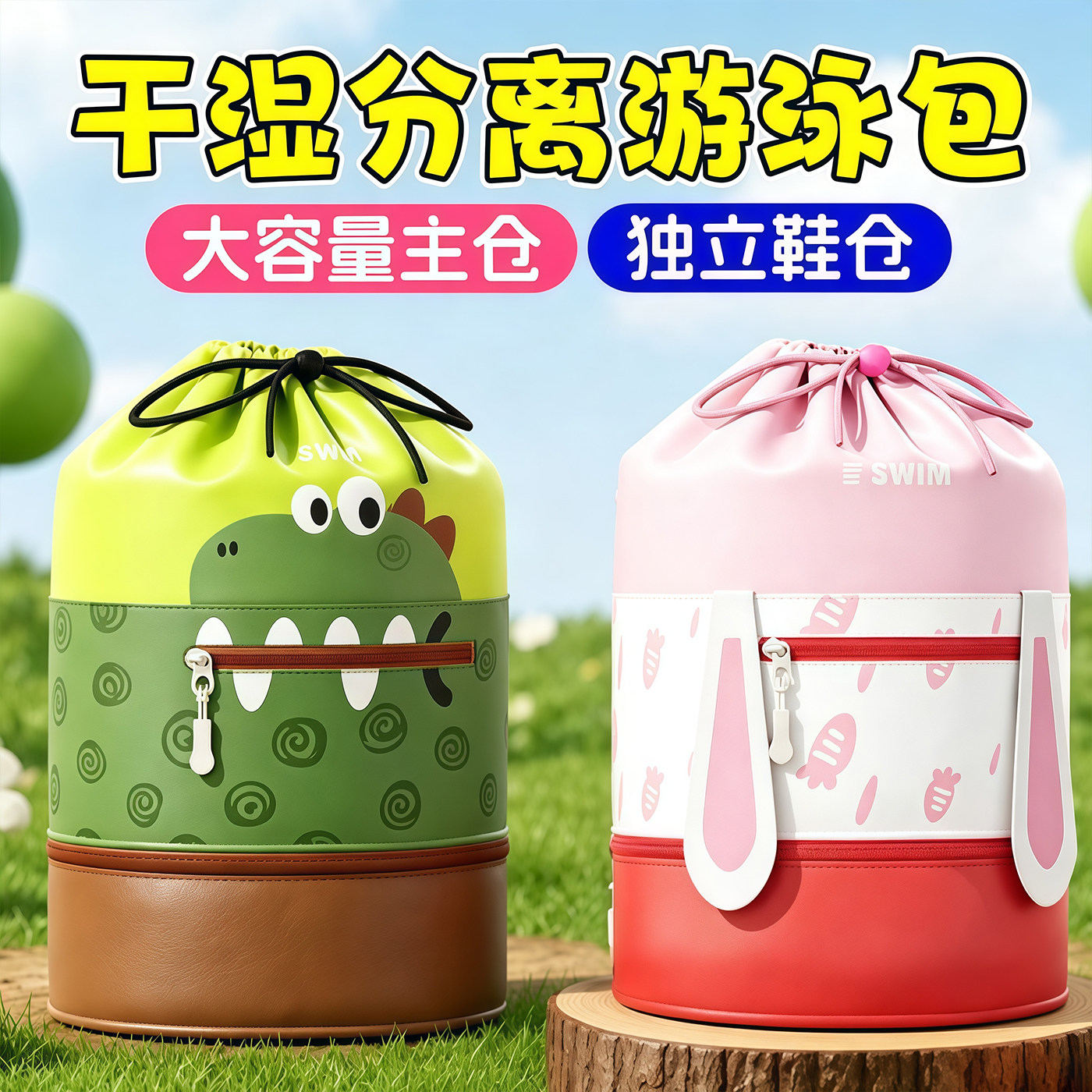 卡通防水大容量双肩游泳包