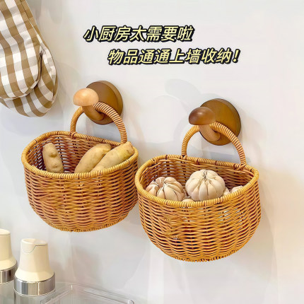 放葱姜蒜收纳神器壁挂式厨房专用挂钩挂架置物架生姜大蒜编织篮筐