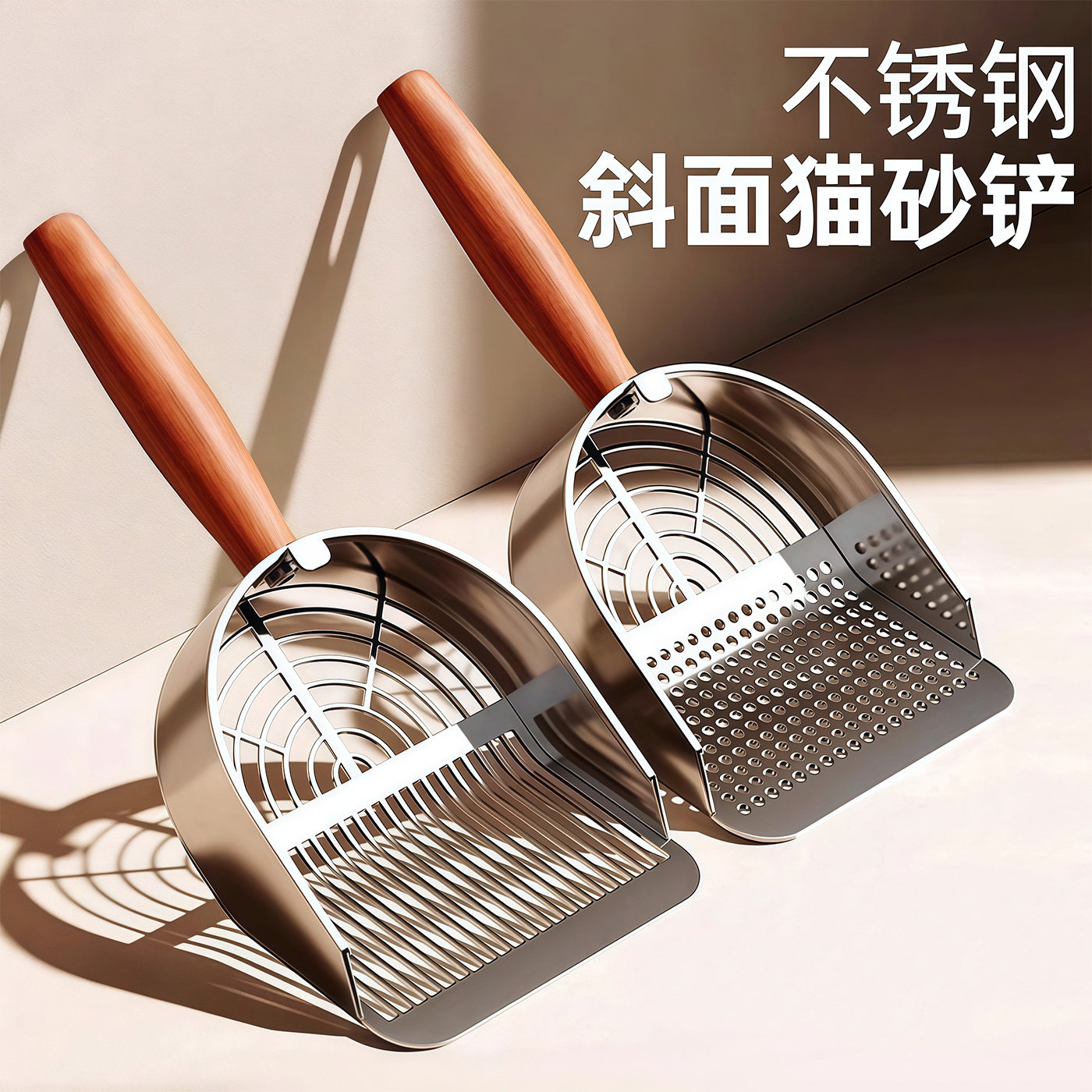 猫砂铲不锈钢细孔金属铲一体式大号长柄铲屎神器膨润土豆腐矿砂子