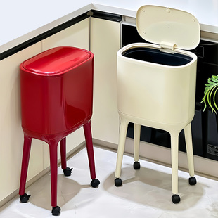 厨房垃圾桶专用家用2026新款高颜值带盖可移动大容量免弯腰高脚