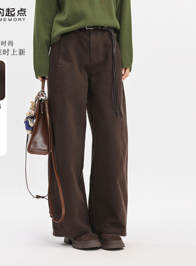 记忆的起点加绒休闲裤女2025冬季新款宽松百搭长裤子69GD20002D-1