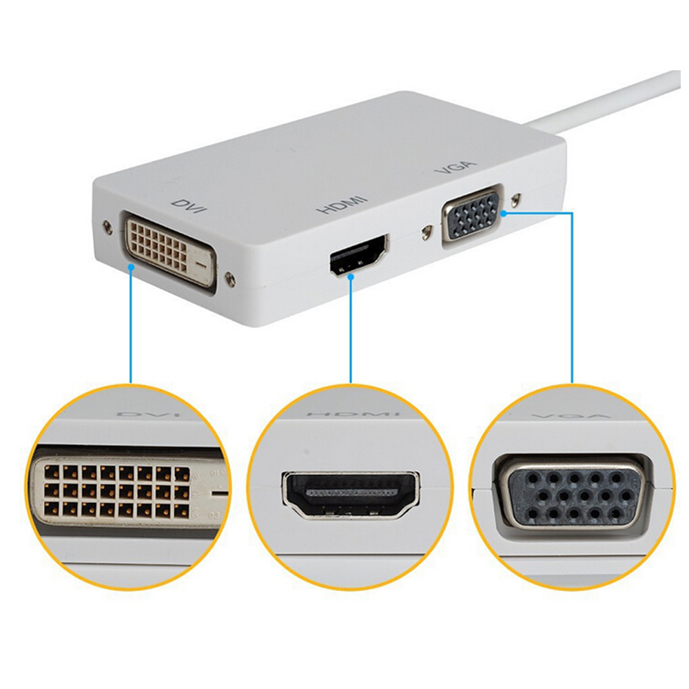 电视笔记本电脑迷你mini DP转VGA HDMI DVI转换器三合一雷电接口
