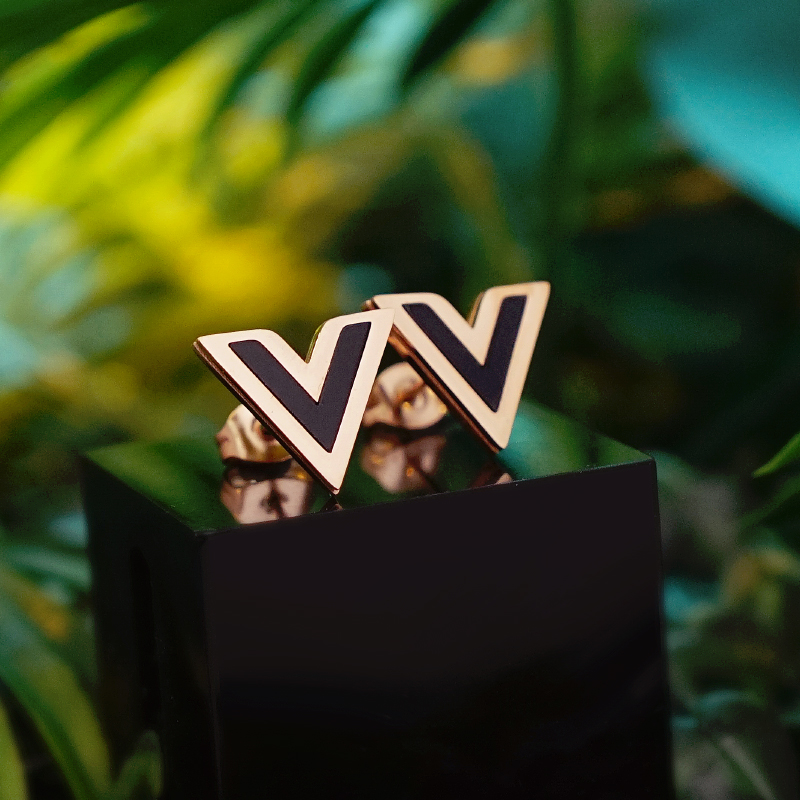 黑色V字母耳钉女钛钢冷淡系耳饰