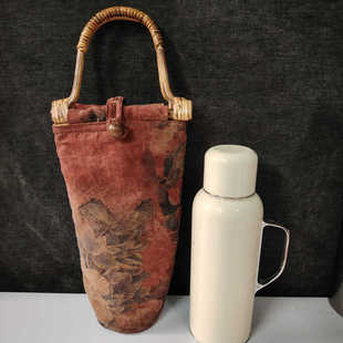 龟裂纹香云纱传家壶mini保护套布袋杯套帆布茶具木柄小拎包圆桶包