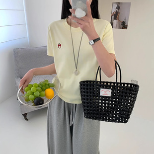 X202卡通刺绣T恤女2026夏季韩系ins风简约时尚休闲百搭T恤女短袖