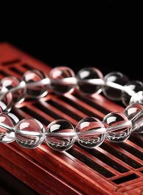 双A级天然白水晶手链冰种无棉絮天然水晶圆珠 素圈手串手饰品批发