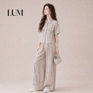 LUM 法式短袖衬衫阔腿裤套装女夏季新款轻奢高级感气质显瘦两件套
