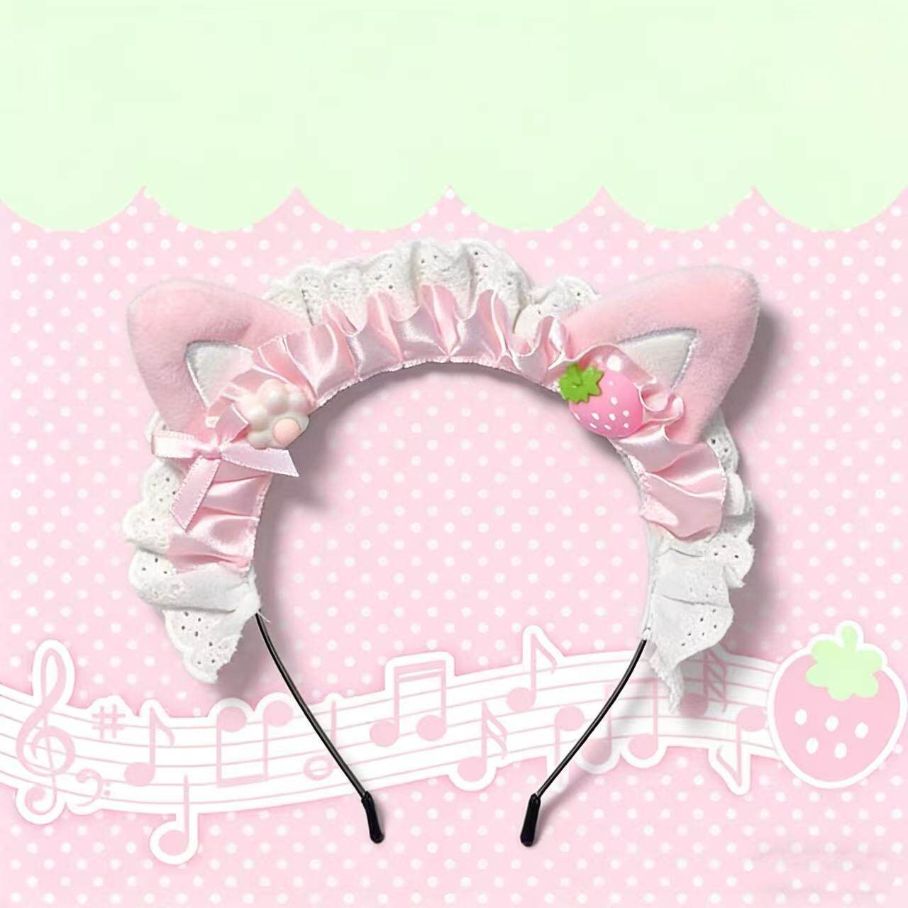 Lolita可爱草莓小猫女仆发箍