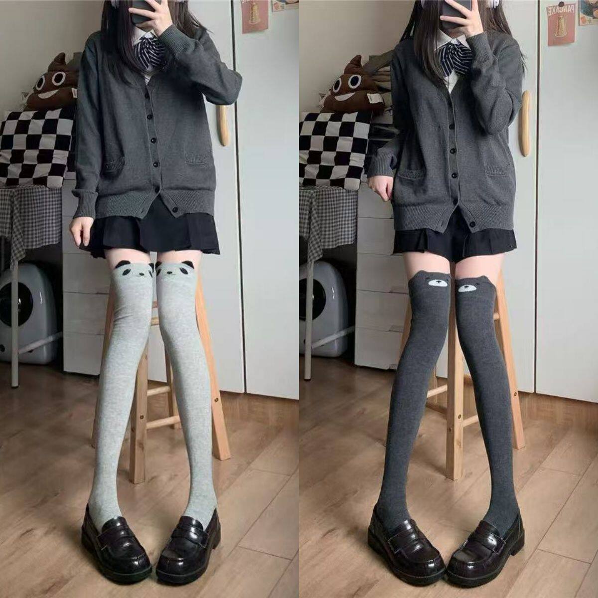 日系洛丽塔灰色显瘦过膝袜女