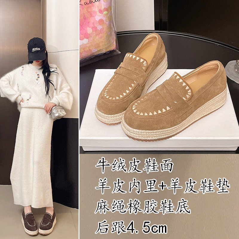 牛绒皮圆头乐福鞋女2026春季乐福鞋（豆豆鞋）