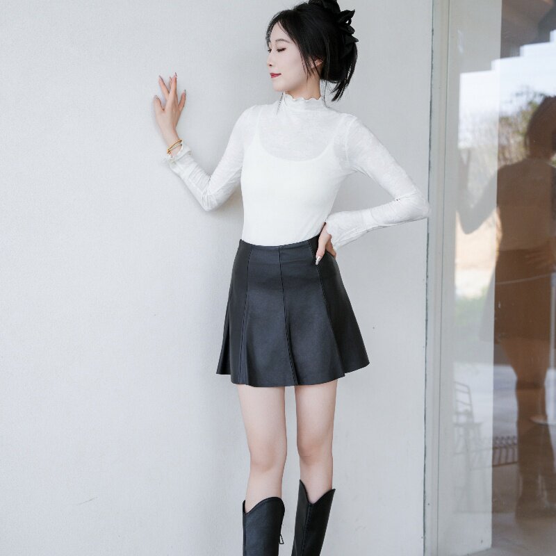 海宁真皮皮裙2025春季新款女高腰短裙绵羊皮a字裙收腰显瘦伞裙,女装/女士精品,半身裙,淘宝优惠券,粉丝福利购,淘宝优惠卷