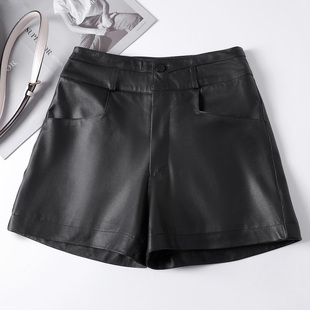 2025春新款真皮皮裤女绵羊皮短裤高腰显瘦阔腿裤外穿打底皮靴裤