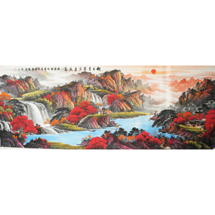 饰画秦喜聪00019 八尺国画山水画纯手绘办公室靠山招财风水大气装