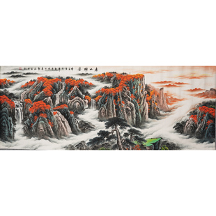 水墨山水画客厅风水靠山纯手绘鸿运当头国画泰山办公室挂画00006